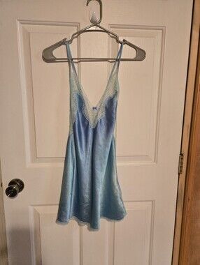 Light Blue Satin Lace Slip Dress